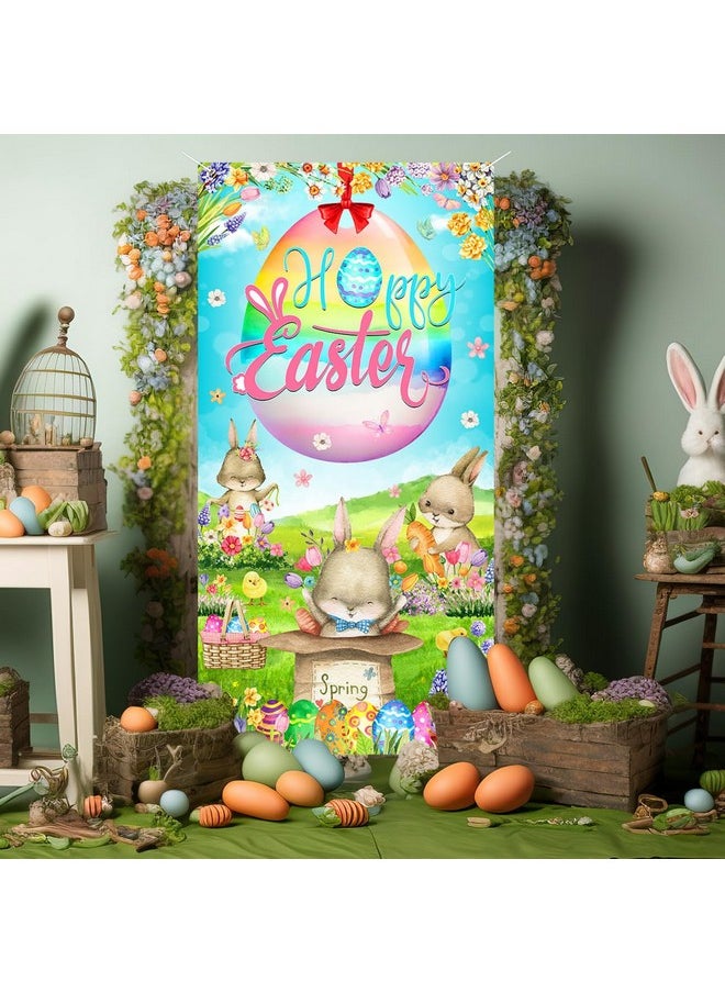 Mocsicka Mocsicka Happy Easter Door Cover Spring Easter Bunny Door Cover Egg Easter Door Banner Party Hanging Banner Sign Decoration for Indoor Outdoor Easter Party Decoration (Green)  - Image 3