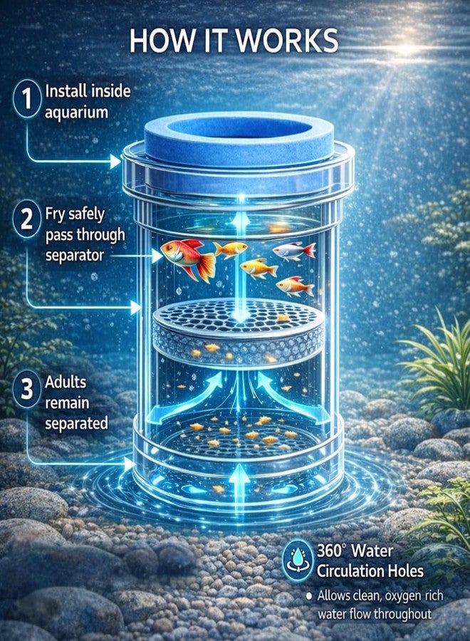 VAYINATO® Floating Fish Breeder Box for Aquarium - 11.5cm Double Layer Isolation Incubator with Foam Collar | Clear Fry Protection Box for Guppy, Betta & Small Fish - Image 4