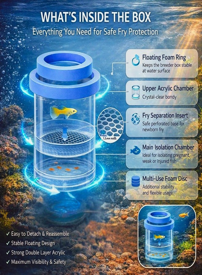 VAYINATO® Floating Fish Breeder Box for Aquarium - 11.5cm Double Layer Isolation Incubator with Foam Collar | Clear Fry Protection Box for Guppy, Betta & Small Fish - Image 5