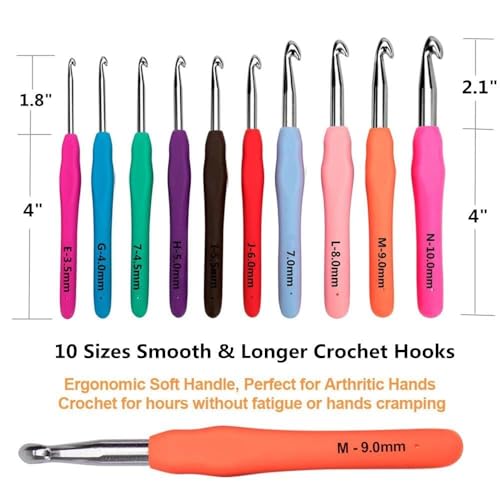 Yarniss 20 Sizes Crochet Hooks 0.5mm-10mm, Ergonomic Crochet Hooks Set with Case for Arthritic Hands - Image 4