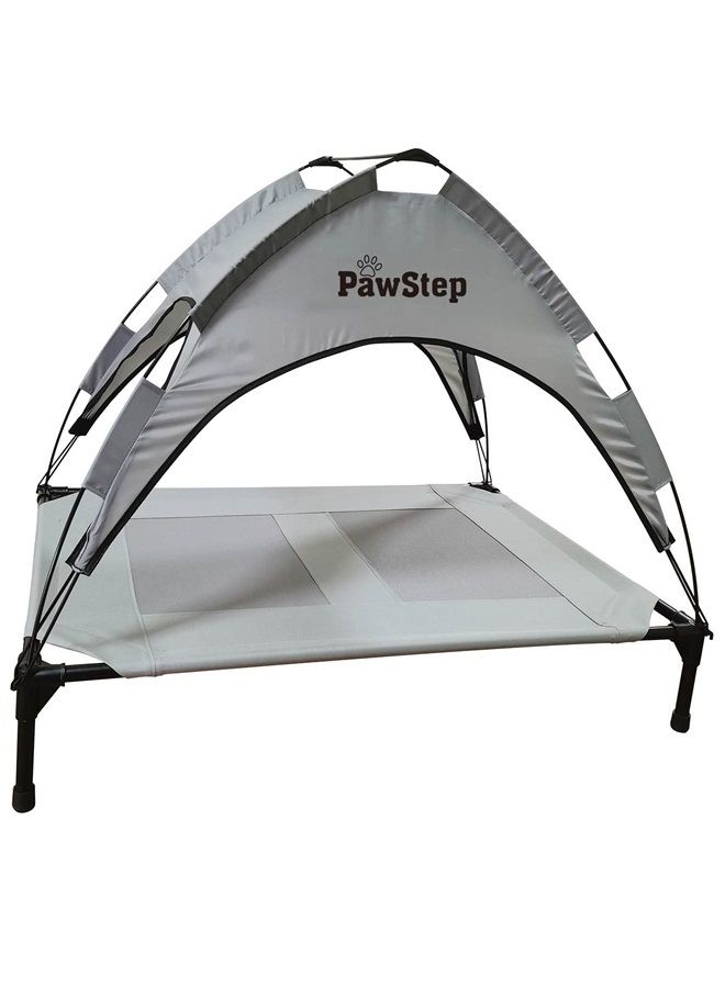 Maxworks PawStep 50723 Elevated Outdoor Dog Bed, Pet Cot w/Canopy for Camping, Beach or Park, 420D Oxford Fabric - Grey, Large - Image 1