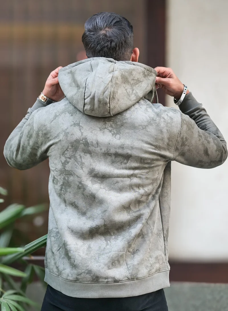 Maniac  Maniac Mens Spatter Spray Printed Round Neck Zipper Full Sleeve Olive Loopnet Sweatshirt for Men | Best Price UAE