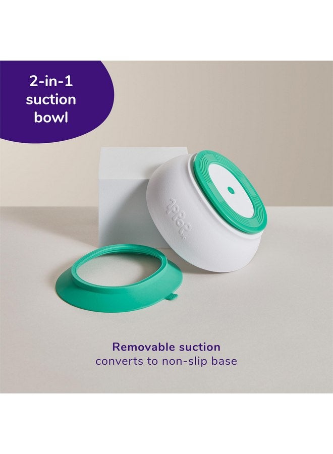 doddl Toddler and Baby Suction Bowl, Ergonomic Toddler Dishes for Self Feeding, 1-3 Year Olds, Dishwasher Safe, BPA Free (White & Aqua) - Image 2