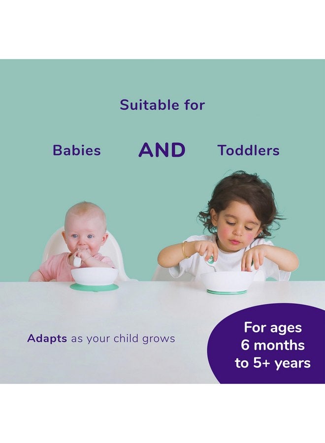 doddl Toddler and Baby Suction Bowl, Ergonomic Toddler Dishes for Self Feeding, 1-3 Year Olds, Dishwasher Safe, BPA Free (White & Aqua) - Image 3