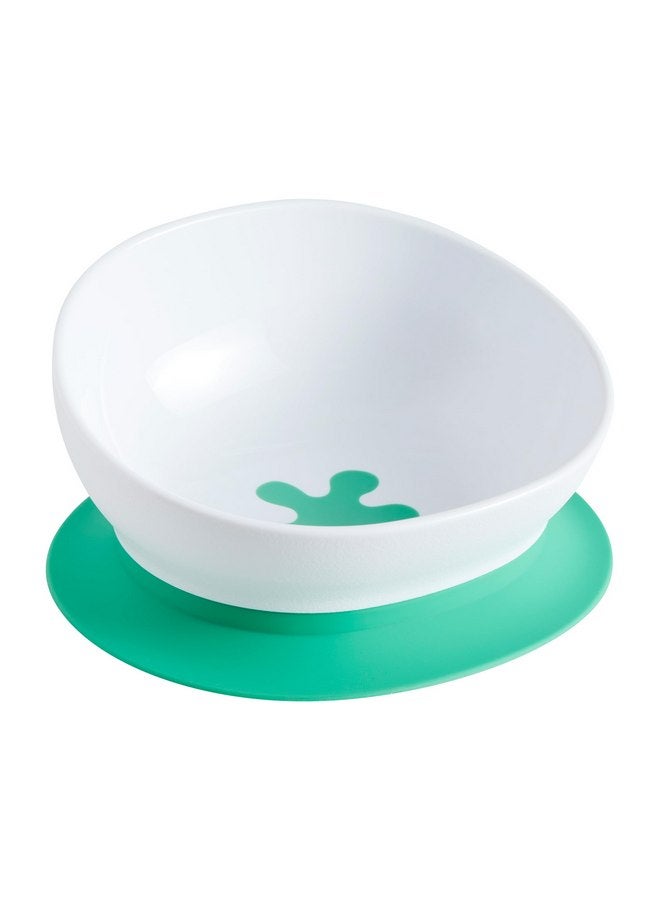 doddl Toddler and Baby Suction Bowl, Ergonomic Toddler Dishes for Self Feeding, 1-3 Year Olds, Dishwasher Safe, BPA Free (White & Aqua) - Image 1