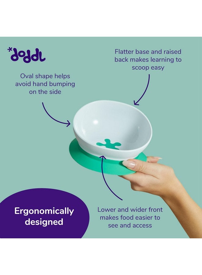 doddl Toddler and Baby Suction Bowl, Ergonomic Toddler Dishes for Self Feeding, 1-3 Year Olds, Dishwasher Safe, BPA Free (White & Aqua) - Image 4