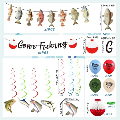 KDPATFAV Gone Fishing Party Decorations Kit Include Hanging Banner Swirl Balloons Gone Fishing - Image 5