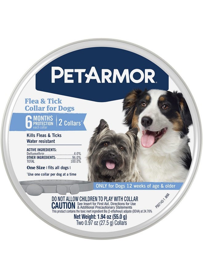 PetArmor Flea & Tick Collar For Dogs, Kills Fleas & Ticks, Long Lasting Protection For 6 Months, Water Resistant, One Size Fits All, 2 Collars  - Image 1