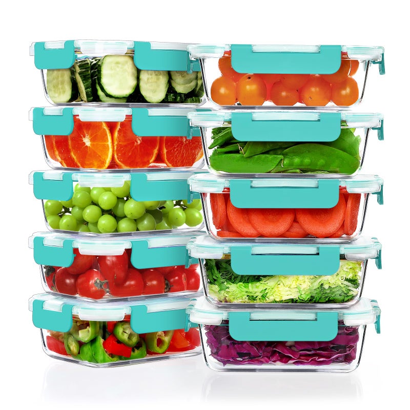 VERONES 10Pack 22OZ Glass Meal Prep Containers, Airtight Glass Lunch Containers Set, Glass Food Storage Containers with Lids,Exclusive of BPA, for Microwave, Oven, Freezer&Dishwasher Friendly,Green - Image 1