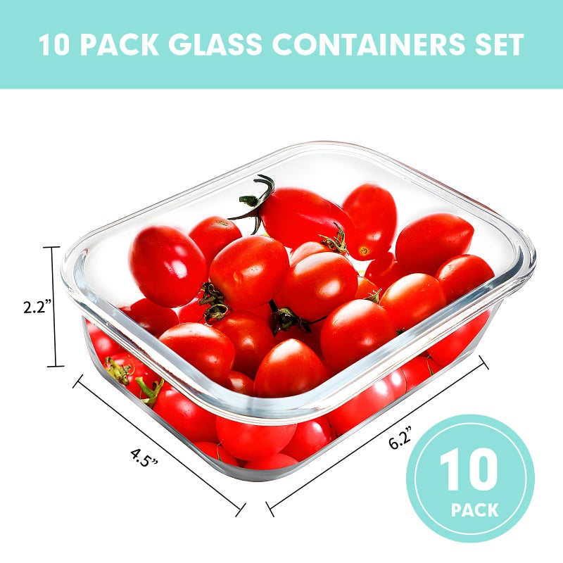 VERONES 10Pack 22OZ Glass Meal Prep Containers, Airtight Glass Lunch Containers Set, Glass Food Storage Containers with Lids,Exclusive of BPA, for Microwave, Oven, Freezer&Dishwasher Friendly,Green - Image 2