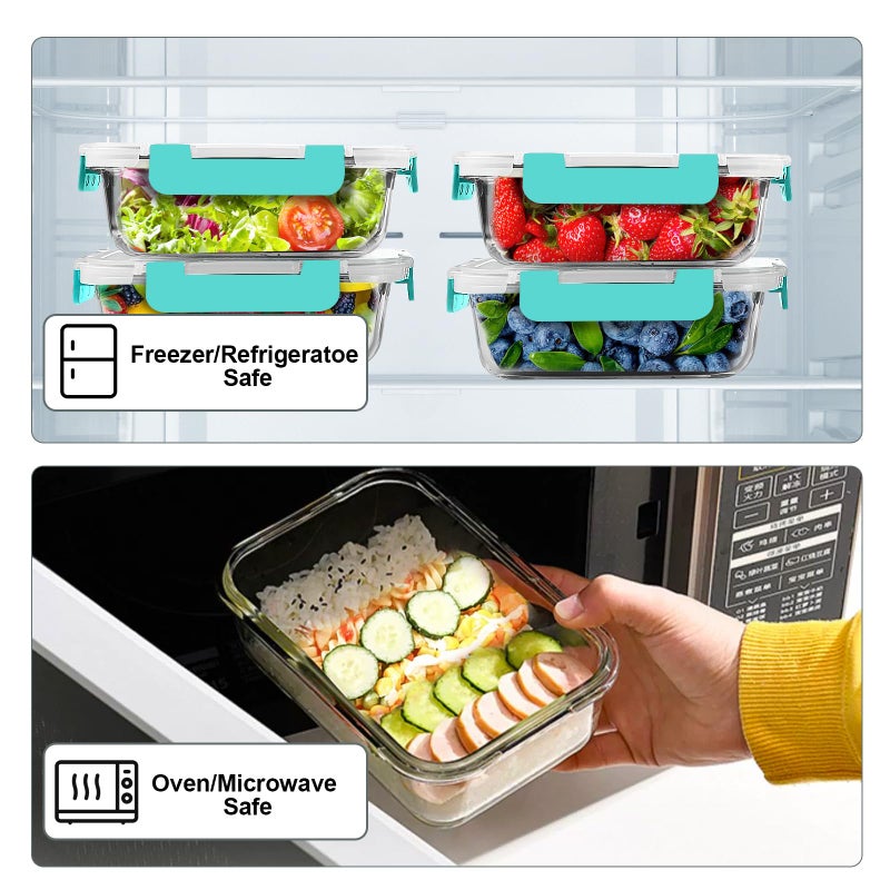 VERONES 10Pack 22OZ Glass Meal Prep Containers, Airtight Glass Lunch Containers Set, Glass Food Storage Containers with Lids,Exclusive of BPA, for Microwave, Oven, Freezer&Dishwasher Friendly,Green - Image 4