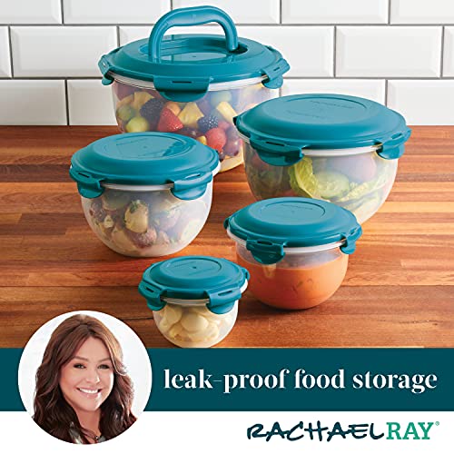 Rachael Ray Leak-Proof Nestable Container Food Storage Bin Set, 10-Piece, Clear with Teal Lids - Image 3
