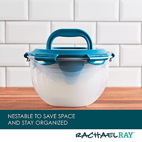 Rachael Ray Leak-Proof Nestable Container Food Storage Bin Set, 10-Piece, Clear with Teal Lids - Image 4