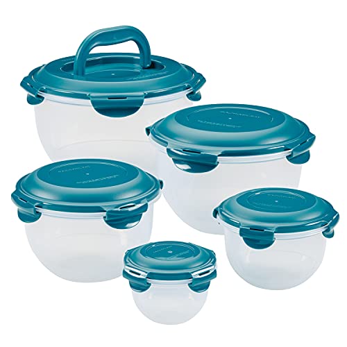 Rachael Ray Leak-Proof Nestable Container Food Storage Bin Set, 10-Piece, Clear with Teal Lids - Image 1