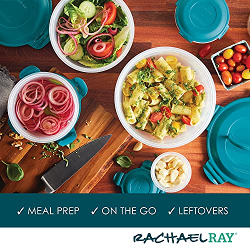 Rachael Ray Leak-Proof Nestable Container Food Storage Bin Set, 10-Piece, Clear with Teal Lids - Image 5