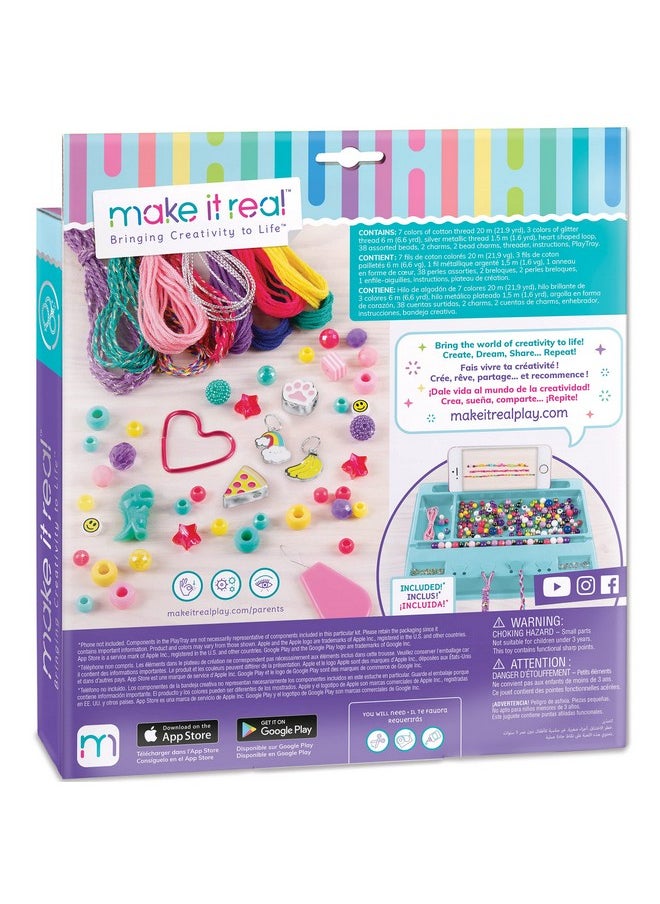 Make It Real Make It Real Good Vibes Bracelet Kit|Create 5 Unique Cord Charm Bracelets|54 Pieces, Cotton & Colors Glitter Thread,38 Assorted Beads,2 Charms,Threader|DIY Arts & Crafts|Kids Ages 8+|Made in India  - Image 2