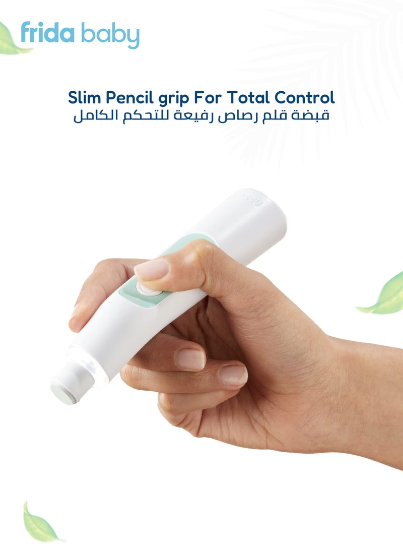 fridababy Electric Nail Buffer for Baby | Soft & Safe Nail Trimming Kit | 4 Grit Levels | LED Light | 2 AAA Batteries | 12.5 x 4 x 4 CM | Quiet & Ergonomic | Travel Case Included - Image 4