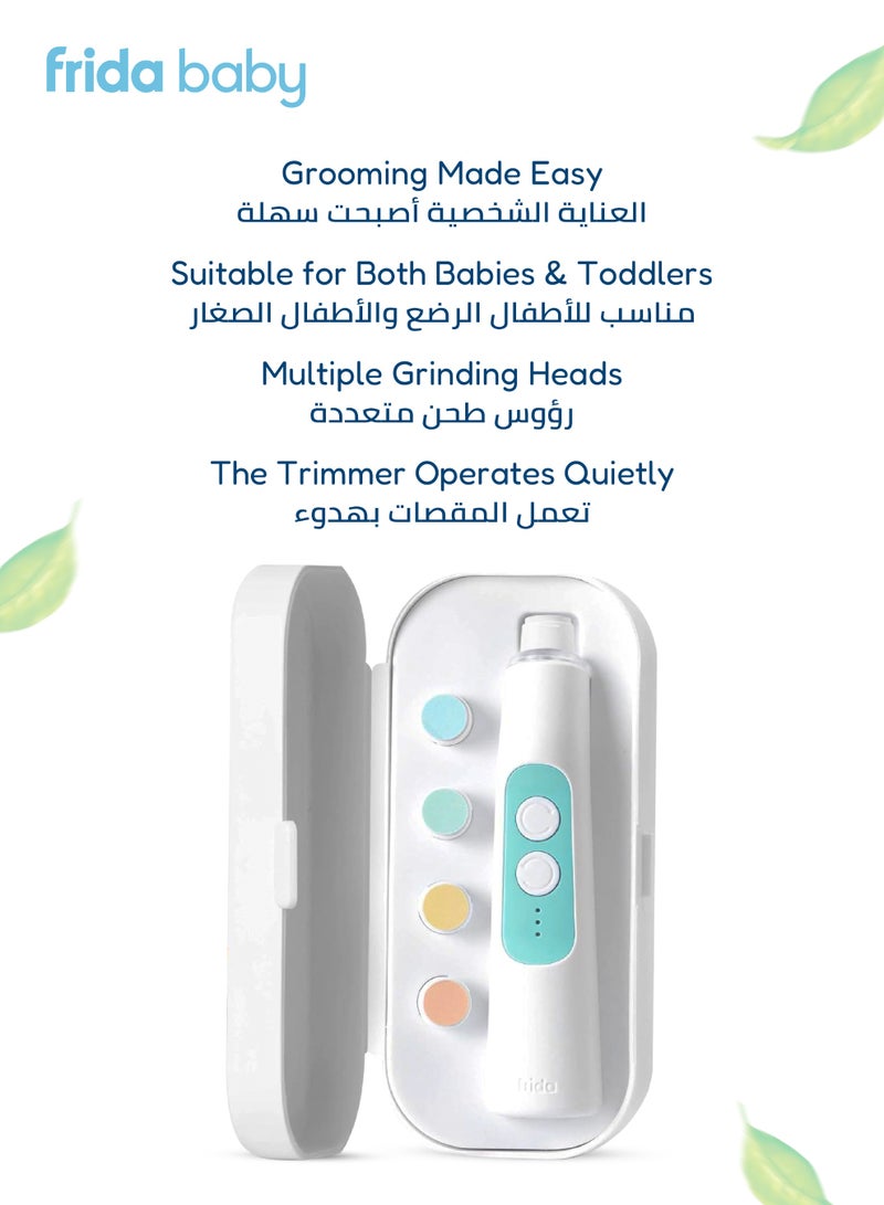 fridababy Electric Nail Buffer for Baby | Soft & Safe Nail Trimming Kit | 4 Grit Levels | LED Light | 2 AAA Batteries | 12.5 x 4 x 4 CM | Quiet & Ergonomic | Travel Case Included - Image 3