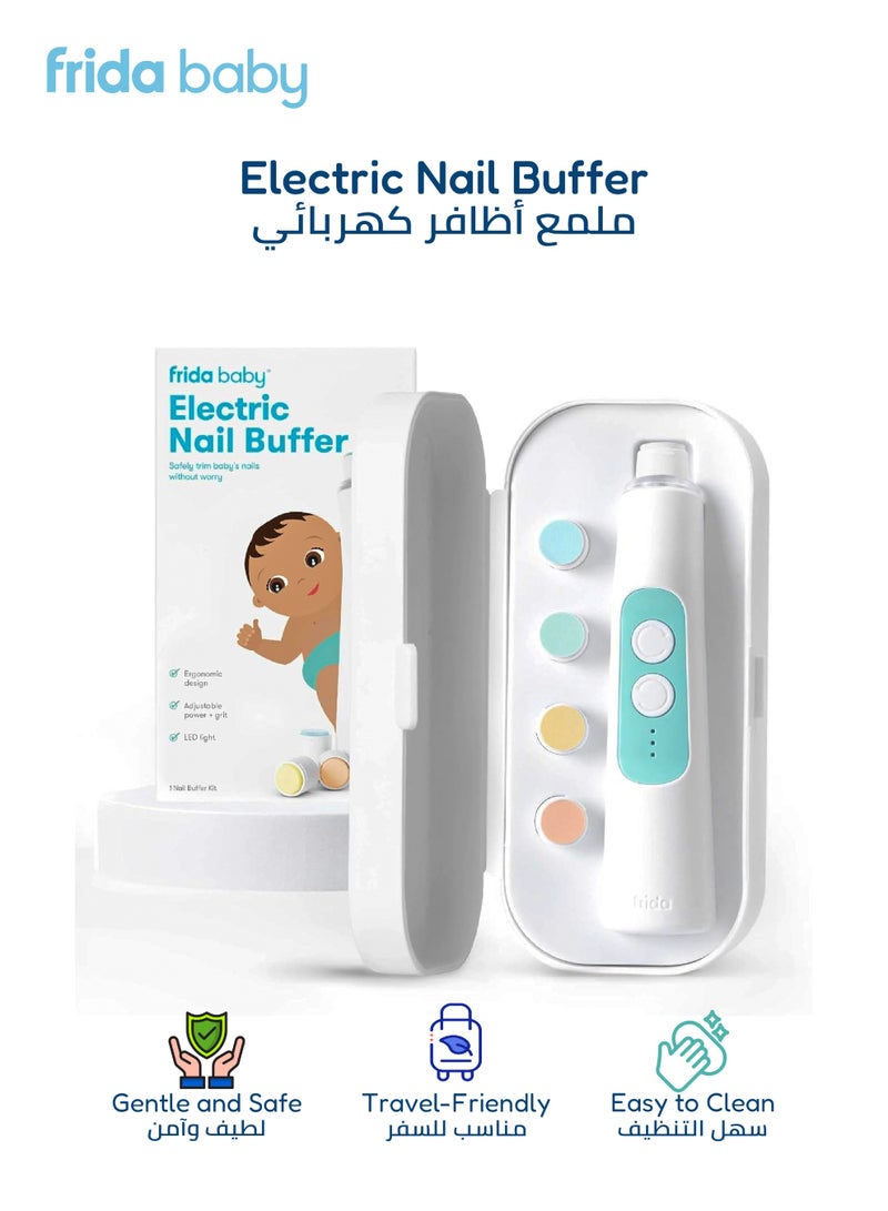 fridababy Electric Nail Buffer for Baby | Soft & Safe Nail Trimming Kit | 4 Grit Levels | LED Light | 2 AAA Batteries | 12.5 x 4 x 4 CM | Quiet & Ergonomic | Travel Case Included - Image 1