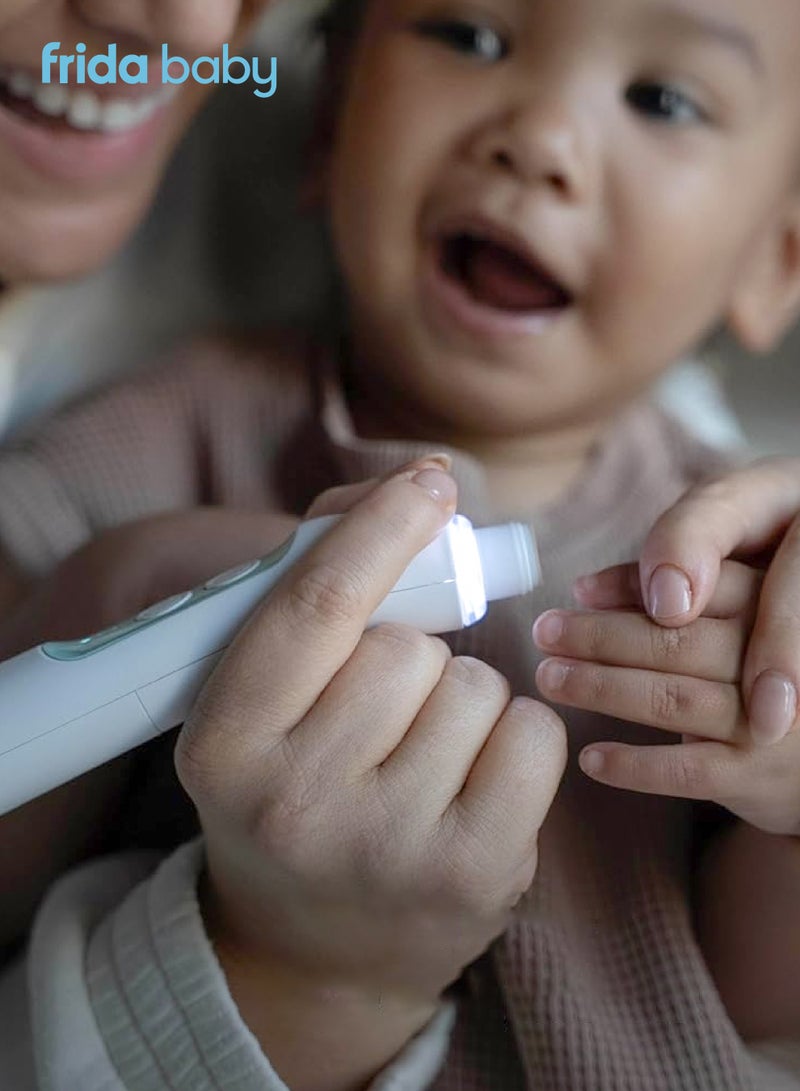 fridababy Electric Nail Buffer for Baby | Soft & Safe Nail Trimming Kit | 4 Grit Levels | LED Light | 2 AAA Batteries | 12.5 x 4 x 4 CM | Quiet & Ergonomic | Travel Case Included - Image 2