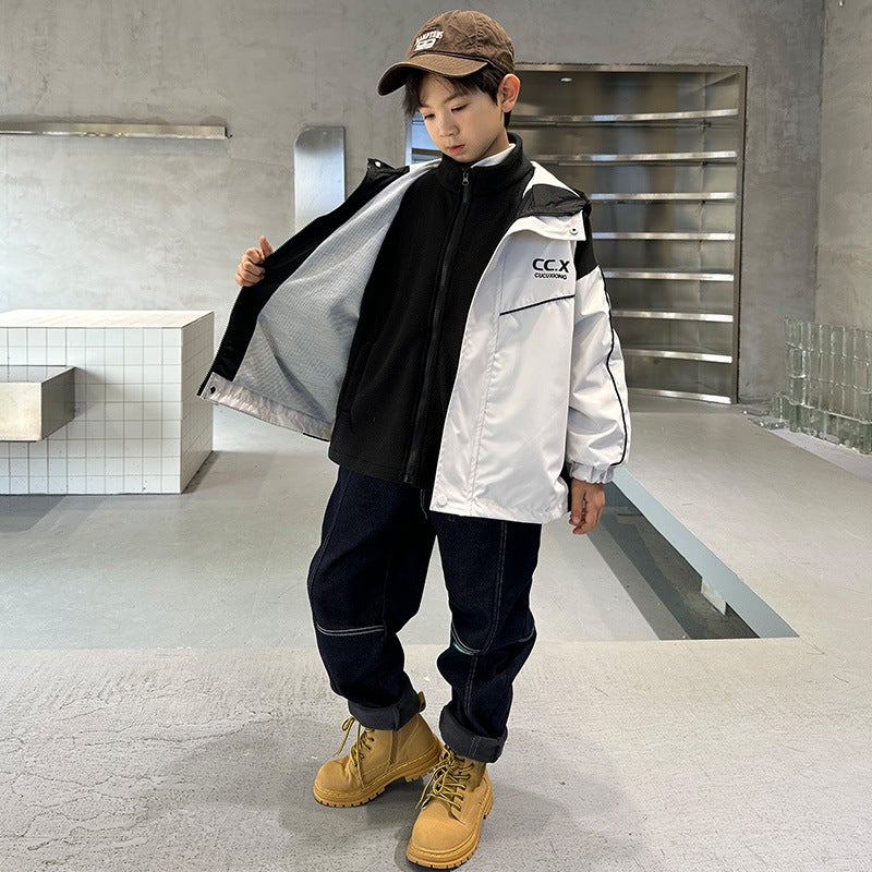 Boys' Jacket Autumn Windproof And Waterproof Korean Style For Older Children, Detachable Three-In-One - Image 5