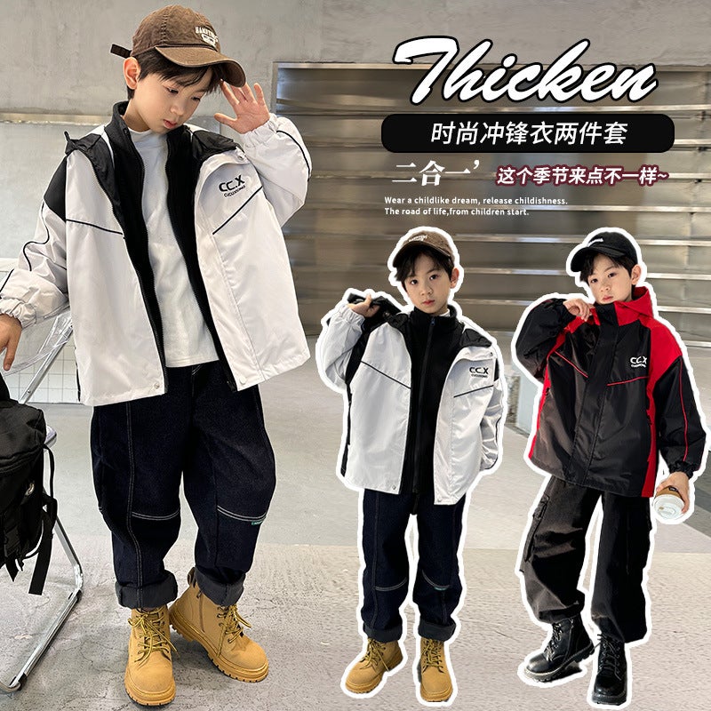 Boys' Jacket Autumn Windproof And Waterproof Korean Style For Older Children, Detachable Three-In-One - Image 2