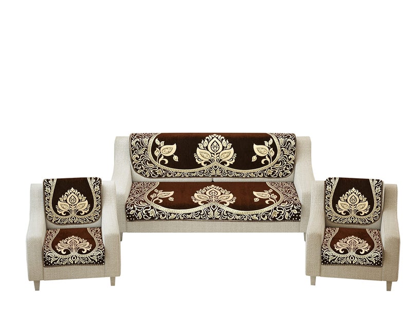 Dazzling DECOR Velvet Sofa Cover 3 Seater and 2-Sofa Cover 5 Seater Full Set for Couch- Heavy Fabric Slip 2701_Brown - Image 2