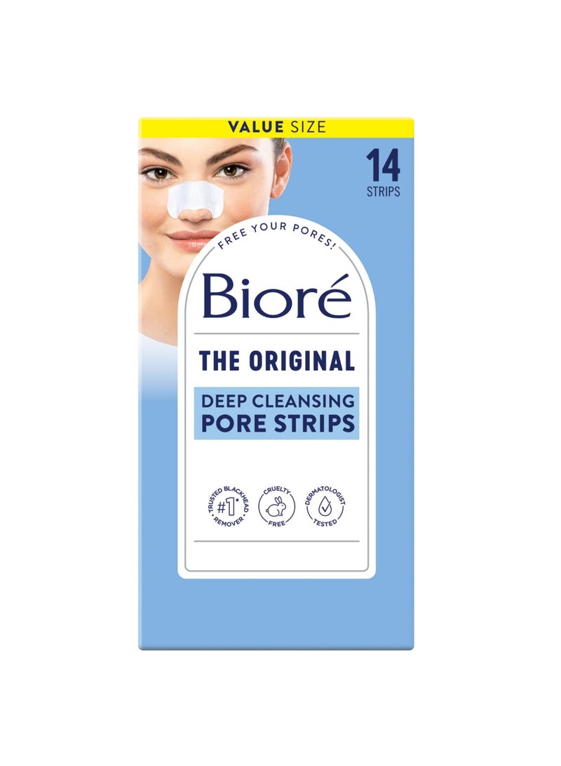 Biore Bioré Original Blackhead Remover Strips, Deep Cleansing Nose Strips With Instant Pore Unclogging, Features C-Bond Technology, Oil-Free, Non-Comedogenic Use, 14 Count - Image 1