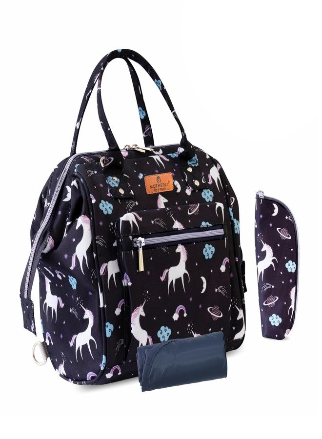 Motherly Nano Diaper Bag for Mothers for Travel - Combo Set with Accessories | Baby Bag for Mother Travel | Diaper Bag for Baby (Unicorn Black) - Image 1