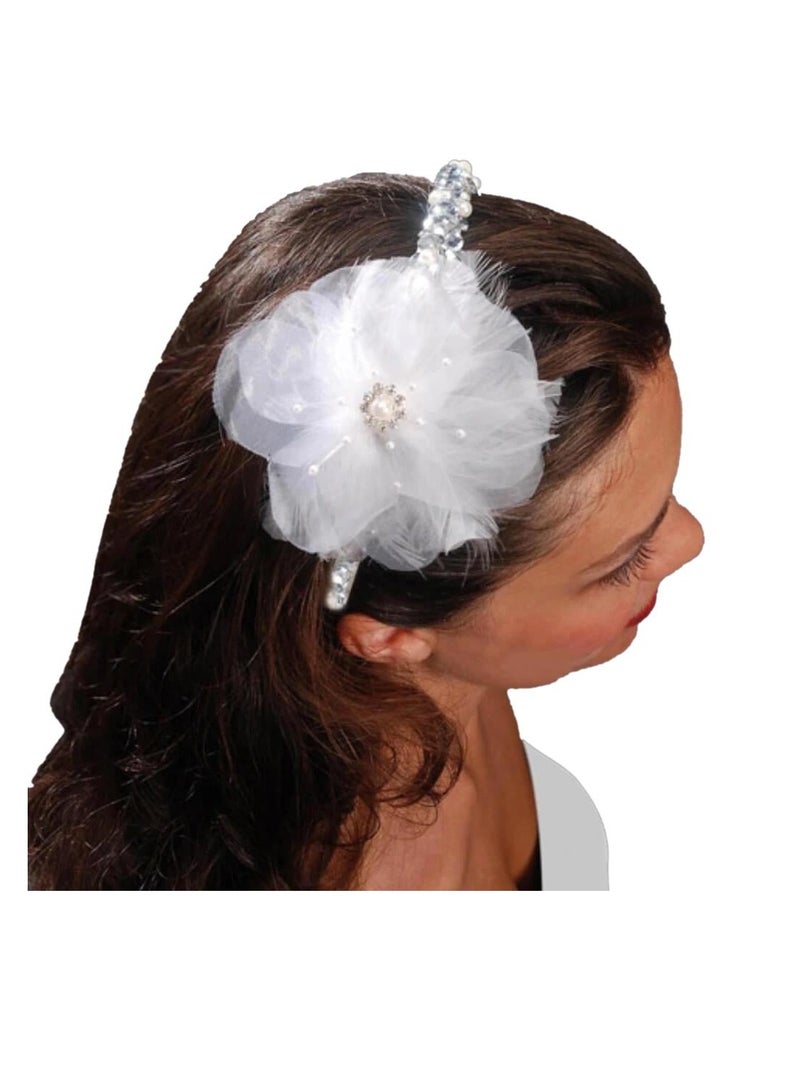 David Tutera Hair Comb Silk & Feather Flower White 4 inches - Image 3