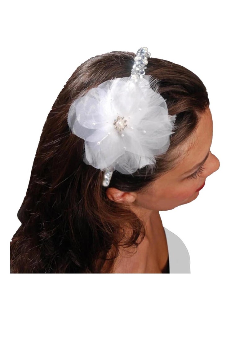 David Tutera Hair Comb Silk & Feather Flower White 4 inches - Image 2