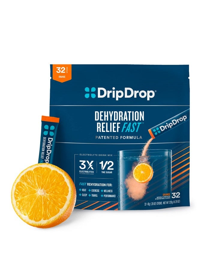 DripDrop Hydration Electrolyte Powder Packets Orange 32 Count - Image 1