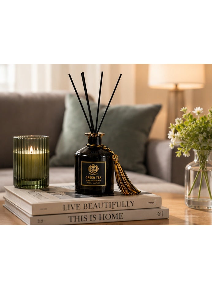 200ml Green Tea Scented Air Freshener – Fresh & Calming Home and Office Fragrance, Elegant Reed Diffuser with Premium Design - Image 3