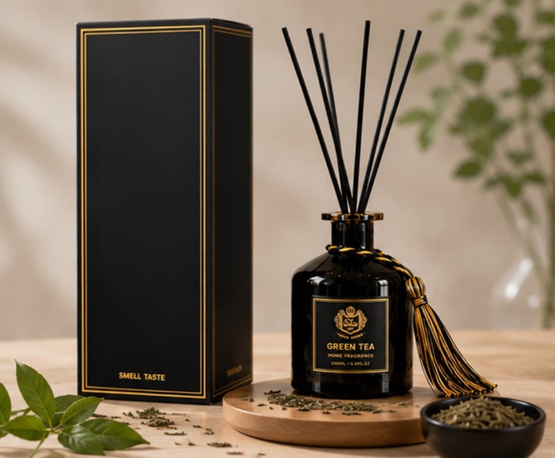 200ml Green Tea Scented Air Freshener – Fresh & Calming Home and Office Fragrance, Elegant Reed Diffuser with Premium Design - Image 1