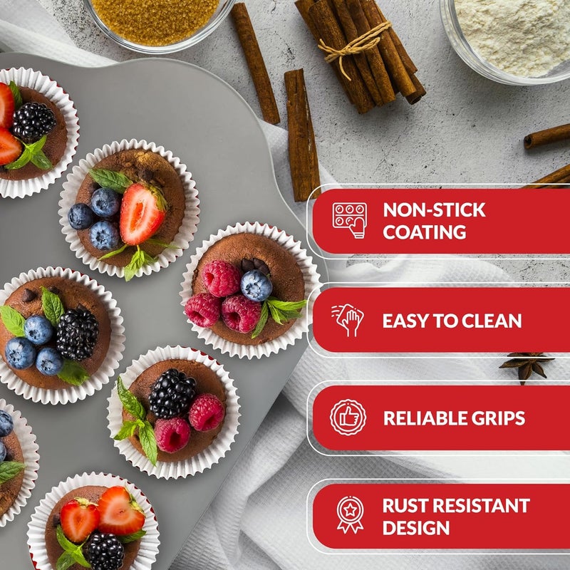 Boxiki Kitchen قالب مافن سيليكون غير لاصق 12 كوب مع إطار فولاذي - خالي من BPA، غير سام، مقاوم للتشوه، متين وسهل الاستخدام - قالب كعك مثالي - Image 4