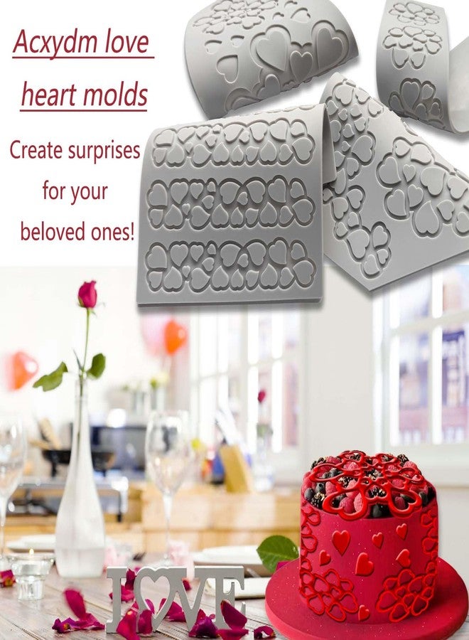 Acxydm 4PCS Heart Silicone Mold,Acxydm Heart Chocolate Molds Hearts Tuile Molds,Fondant Chocolate Molds Set with Love,3D Love Silicone Mold Candy Lace Silica Molds for Making Sugar Craft,Cupcakes - Image 2