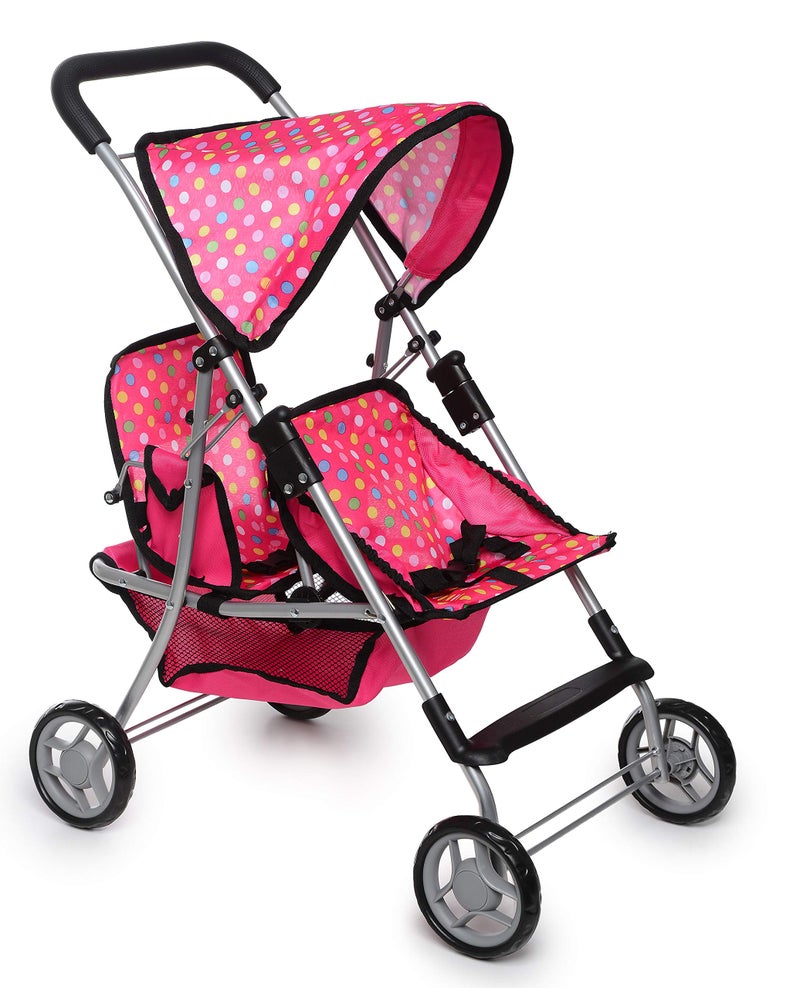 fash n kolor Twin Doll Stroller Pretend Play Stroller for Dolls Toy Stroller with Storage Basket for Baby Doll Accessories Set - Image 2