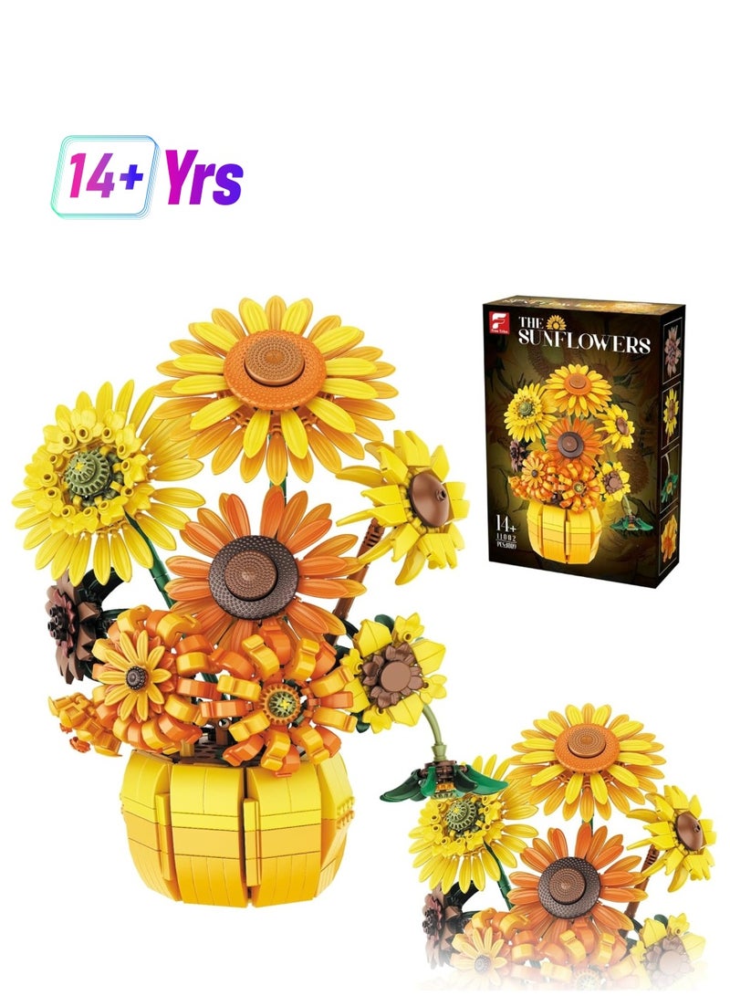 general Sunflowers Building Blocks Flower Bouquet Set with Vase 1009PCS Botanical Collection with Sunflower for Adults Girls - Image 1