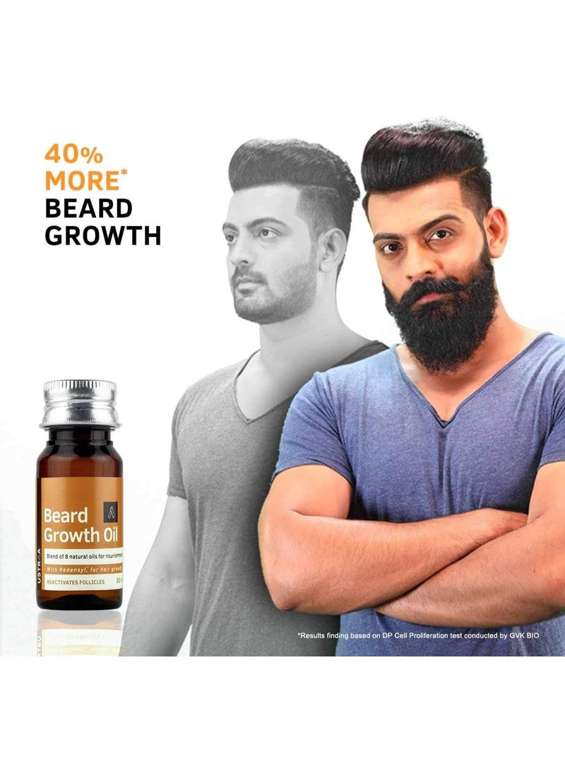 Ustraa Beard Growth Oil for Men, 35ml  With Redensyl & 8 Natural Oils (Jojoba, Argan, Castor, Almond, Olive, Avocado) Nourishes, Strengthens & Promotes Beard Growth, Paraben Free, Woody Scent - Image 2