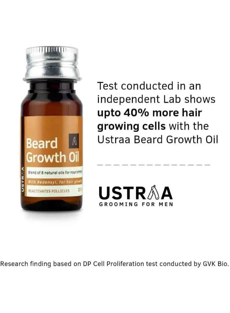 Ustraa Beard Growth Oil for Men, 35ml  With Redensyl & 8 Natural Oils (Jojoba, Argan, Castor, Almond, Olive, Avocado) Nourishes, Strengthens & Promotes Beard Growth, Paraben Free, Woody Scent - Image 3
