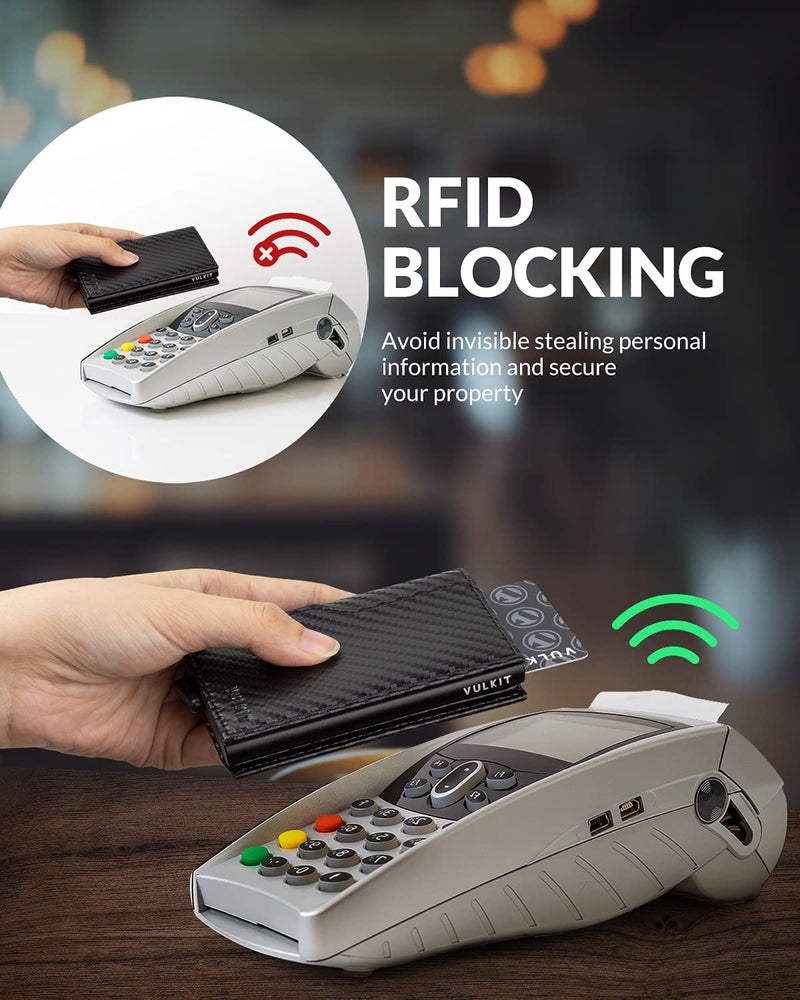 VULKIT محفظة حامل بطاقات VULKIT مع نوافذ مزدوجة للهوية، محفظة مقاومة لتقنية RFID، تصميم بسيط لـ 12 بطاقة، لون أسود CF - Image 5