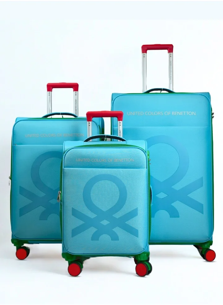 UNITED COLORS OF BENETTON BNTE-50 Set of 3 Luggage with TSA Lock| Material- Polyester| Adjustable Trolley Handle | Smooth Dual Wheels 360degree rotate| SIZE-20/24/28 Inch|LIGHT BLUE