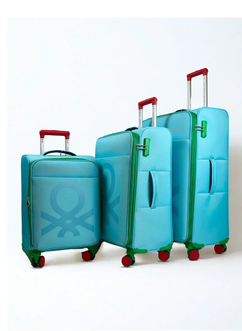 UNITED COLORS OF BENETTON BNTE-50 Set of 3 Luggage with TSA Lock| Material- Polyester| Adjustable Trolley Handle | Smooth Dual Wheels 360degree rotate| SIZE-20/24/28 Inch|LIGHT BLUE