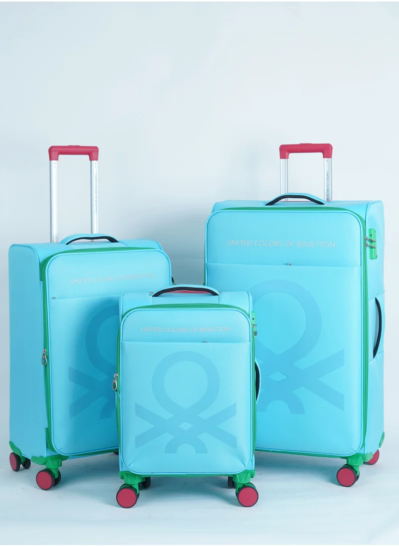 UNITED COLORS OF BENETTON BNTE-50 Set of 3 Luggage with TSA Lock| Material- Polyester| Adjustable Trolley Handle | Smooth Dual Wheels 360degree rotate| SIZE-20/24/28 Inch|LIGHT BLUE