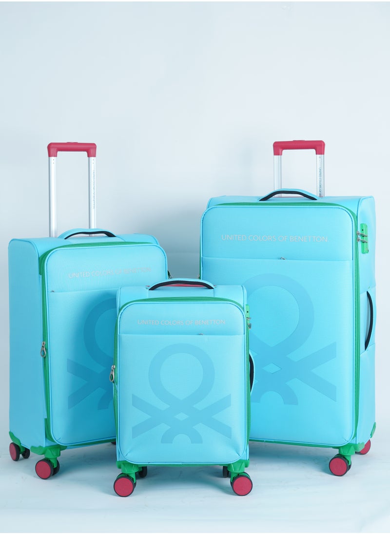 UNITED COLORS OF BENETTON - BNTE-50 Set of 3 Luggage with TSA Lock| Material- Polyester| Adjustable Trolley Handle | Smooth Dual Wheels 360degree rotate| SIZE-20/24/28 Inch|LIGHT BLUE - Image 1