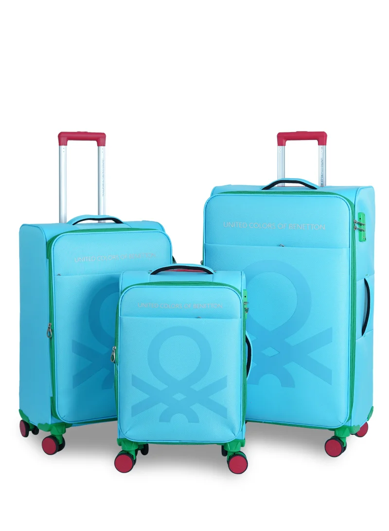 UNITED COLORS OF BENETTON BNTE-50 Set of 3 Luggage with TSA Lock| Material- Polyester| Adjustable Trolley Handle | Smooth Dual Wheels 360degree rotate| SIZE-20/24/28 Inch|LIGHT BLUE