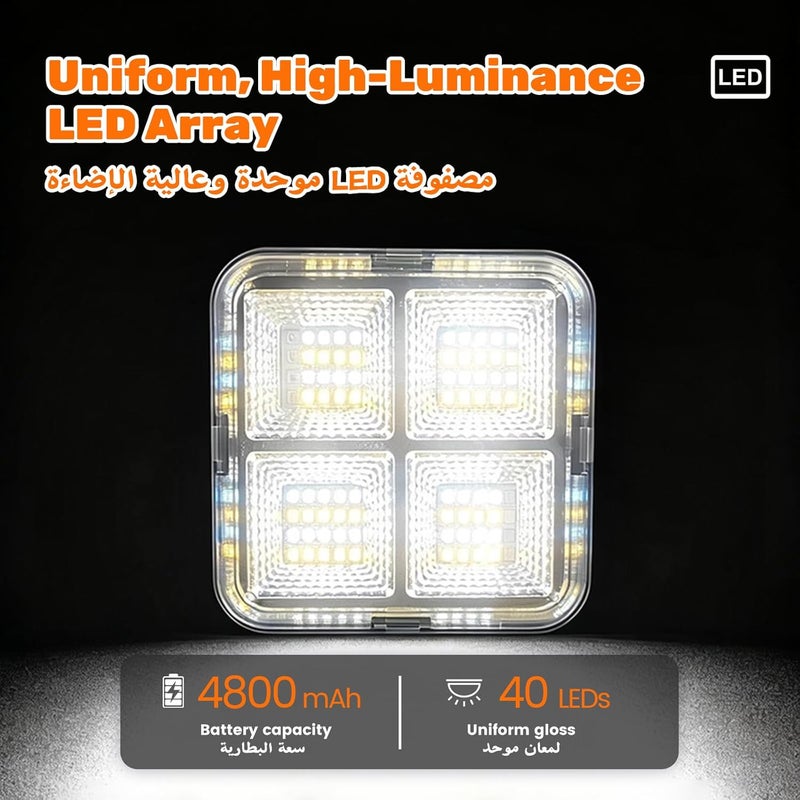 NAFAS Solar LED Flood Light Outdoor, 500LM Dimmable Black Security Light-9.8cm*9.8cm, 4 Modes, 4800mAh Battery, IP65 Waterproof Solar Work Light, 90° Magnetic Handle for Patio, Garage, Garden - Image 3