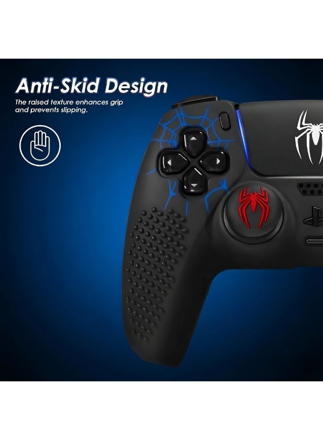 PS5 Anti-Slip Controller Skin, Silicone Cover Case for PS5 Controller with Thumb Grip Caps, Touchpad Sticker and Wrap Stickers (Black-Royal Blue) - Image 2