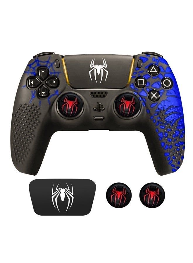 PS5 Anti-Slip Controller Skin, Silicone Cover Case for PS5 Controller with Thumb Grip Caps, Touchpad Sticker and Wrap Stickers (Black-Royal Blue) - Image 1