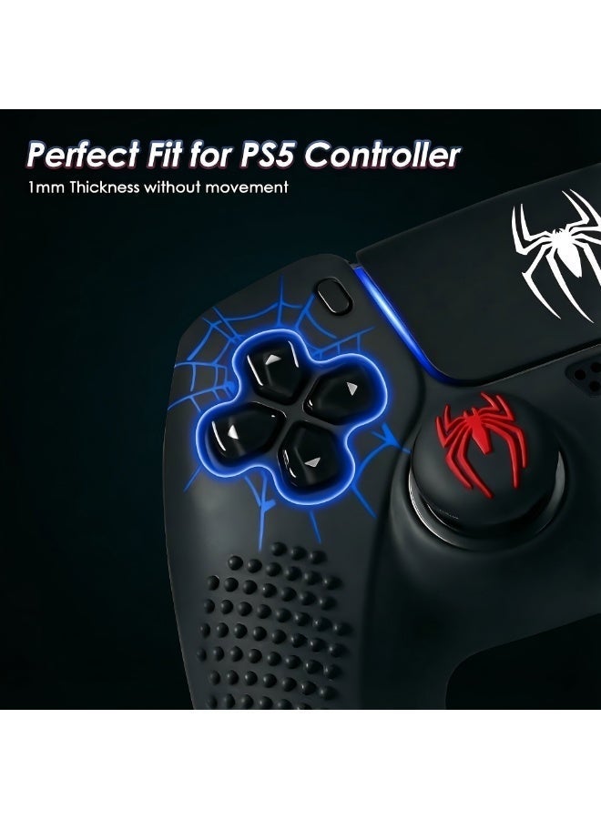 PS5 Anti-Slip Controller Skin, Silicone Cover Case for PS5 Controller with Thumb Grip Caps, Touchpad Sticker and Wrap Stickers (Black-Royal Blue) - Image 3